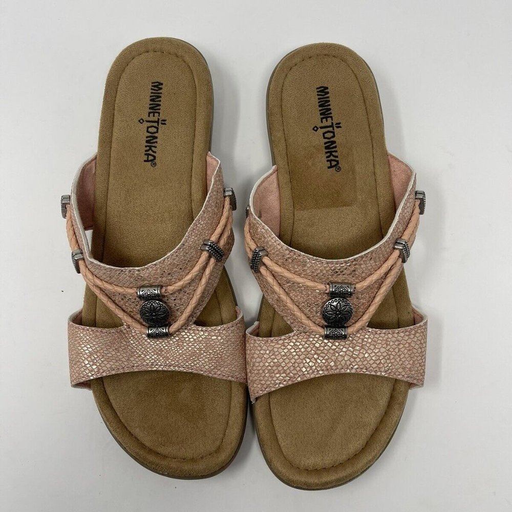 Minnetonka Blush Python Print Leanne Sandals - image 4